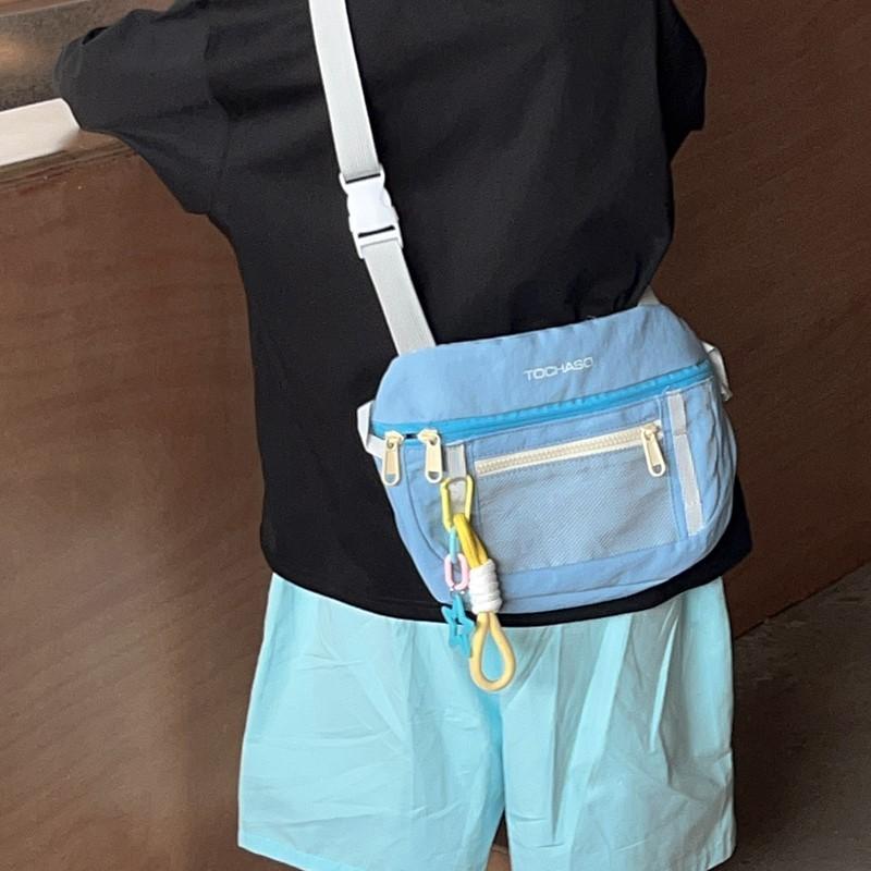 Blocking Fashionable Color Design Letter Printed Kid Shoulder Bag With Pendant