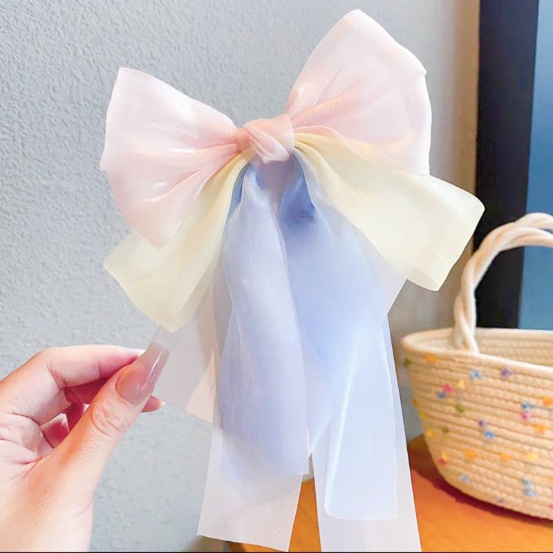 Rainbow Bow Braided Hair Clip for Girls - Cute Hair Accessory with Ribbon Hairpin