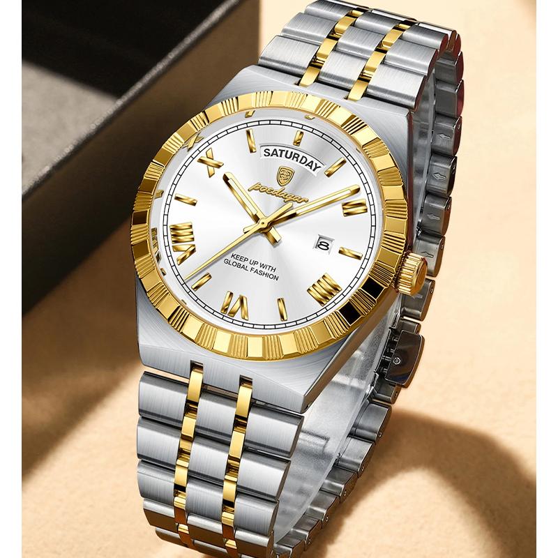 Herren Quarz Uhr Wasserdicht Leuchtend Woche Datum Herren Armbanduhr Edelstahl Business Uhren Für Herren