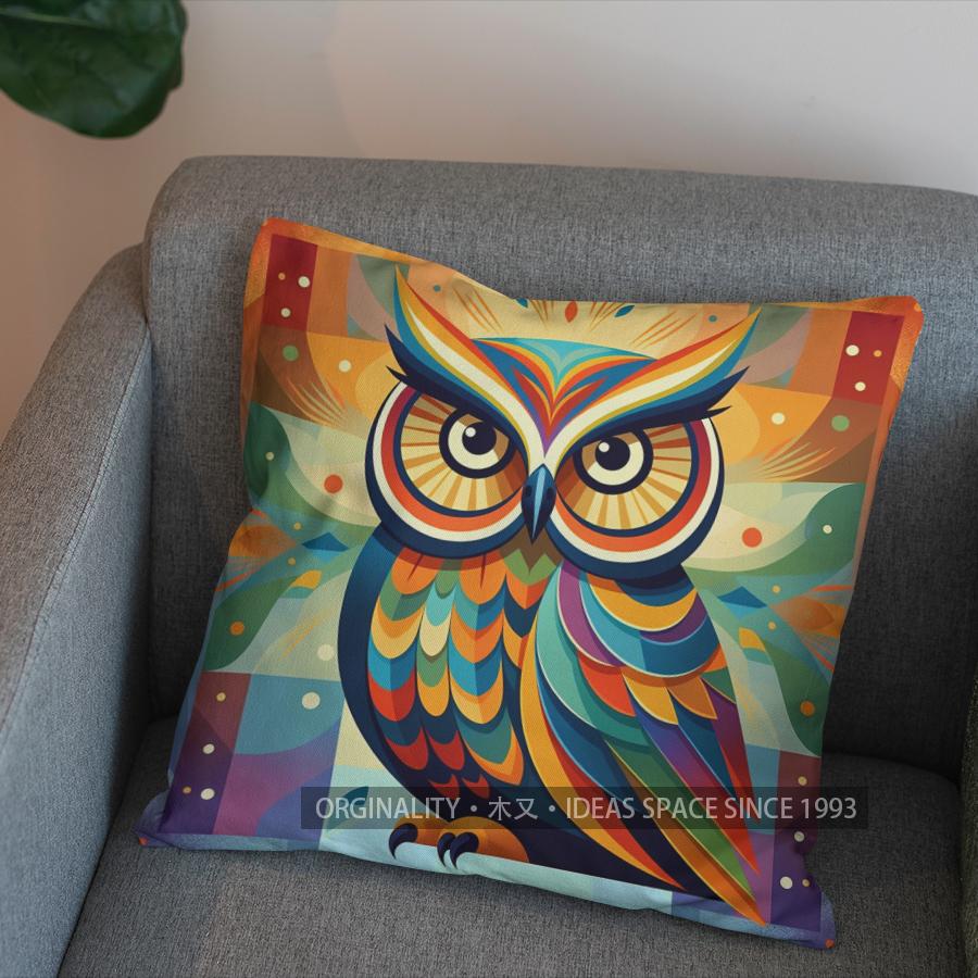 2D Colorful Owl and Tiger Patterned Pillow Covers Pattern Cushion Cover Suitable for Sofa Bedroom Car Pillow Cover