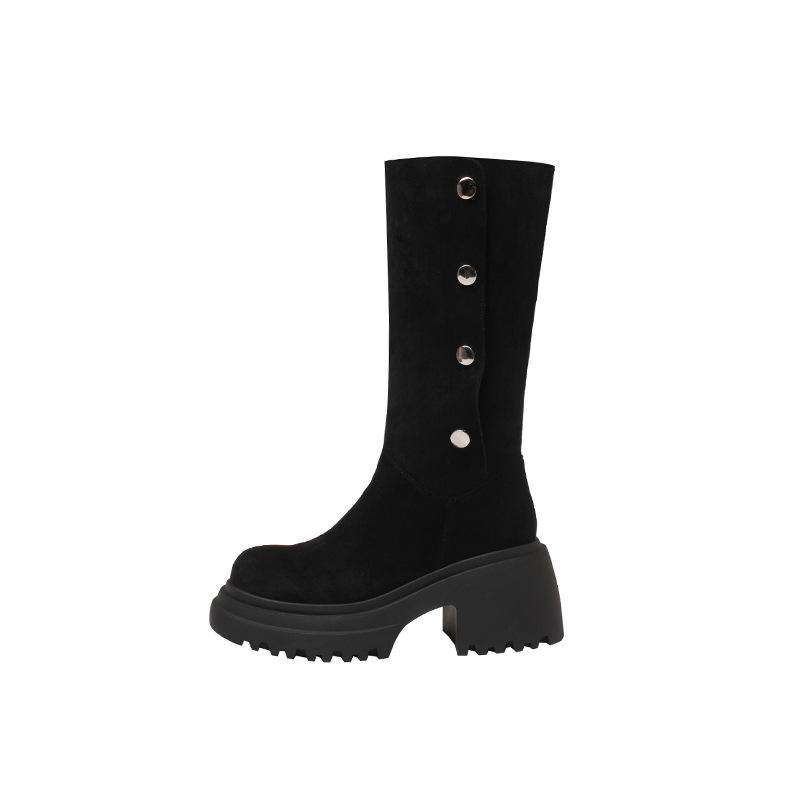 Kleine dicksohlige Herbst- und Winterkleidung runder Kopf dicker Absatz erhöhend Stapelstiefel Wildleder verdicktes Fell warme Schneestiefel Damen