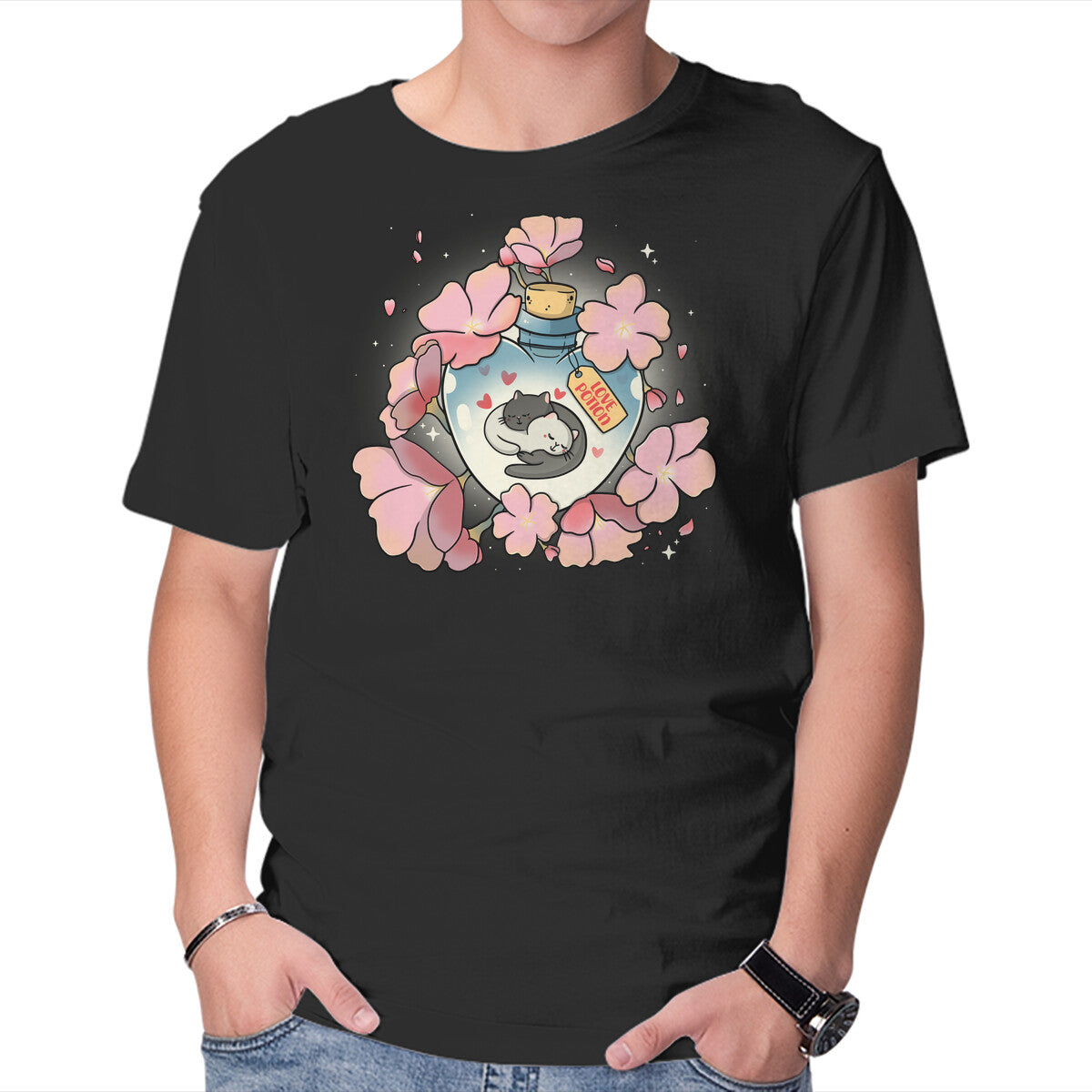Unisex Crew Neck T-Shirt Love Meow Graphic Short Sleeve Casual Tee XXXXL