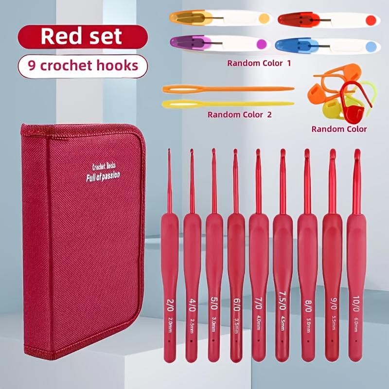 Soft Grip Crochet Hook Set with Case Stainless Steel Knitting Needles for Yarn, Sweaters Includes Ergonomic Handles, Pointed Tips, Scissors
