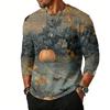 Men's Casual Raglan Sleeve Henley Shirt Three Quarter Sleeve Lightweight Breathable Top with Floral Graphic Print for Everyday Wear