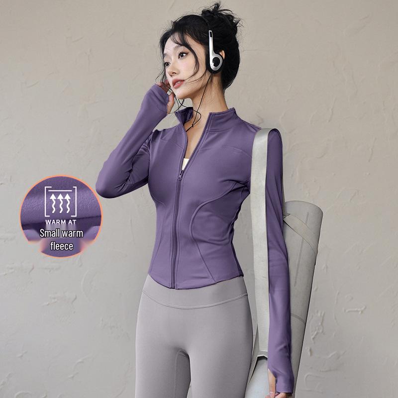 Damen Frühlings-Yoga-Bekleidung 2026: Dünne Fleece-Sportjacke mit Stehkragen, Reißverschluss, enganliegend für Laufen & Fitness.