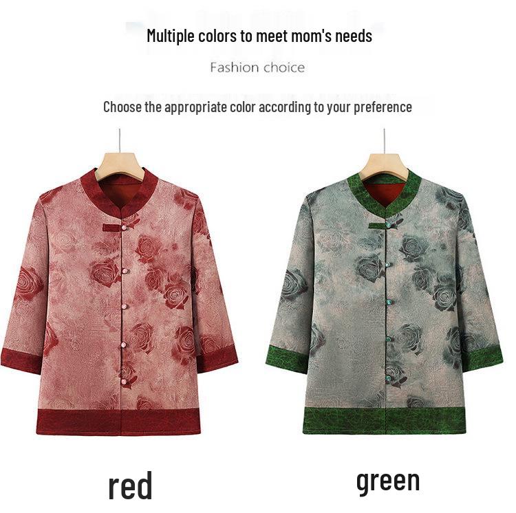 Grandma's Retro Chinese Style Chiffon Top - 60s/70s Seven-Sleeve Shirt for Women