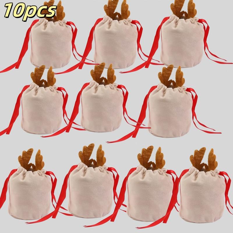 

10piece Christmas Candy Bags Novel Velvet Draw String For Multipurpose Easy Lacing Bags Velvet Draw 14X15CM