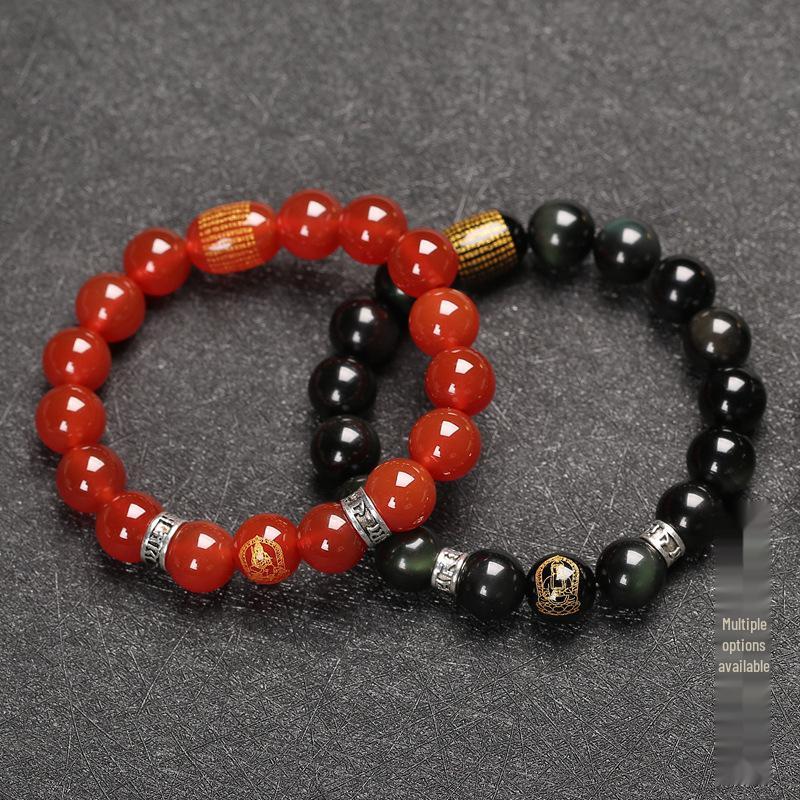 Black Obsidian Zodiac Guardian Bracelet: Benming Year Amulet for Men & Women, Lucky Buddhist Prayer Beads.