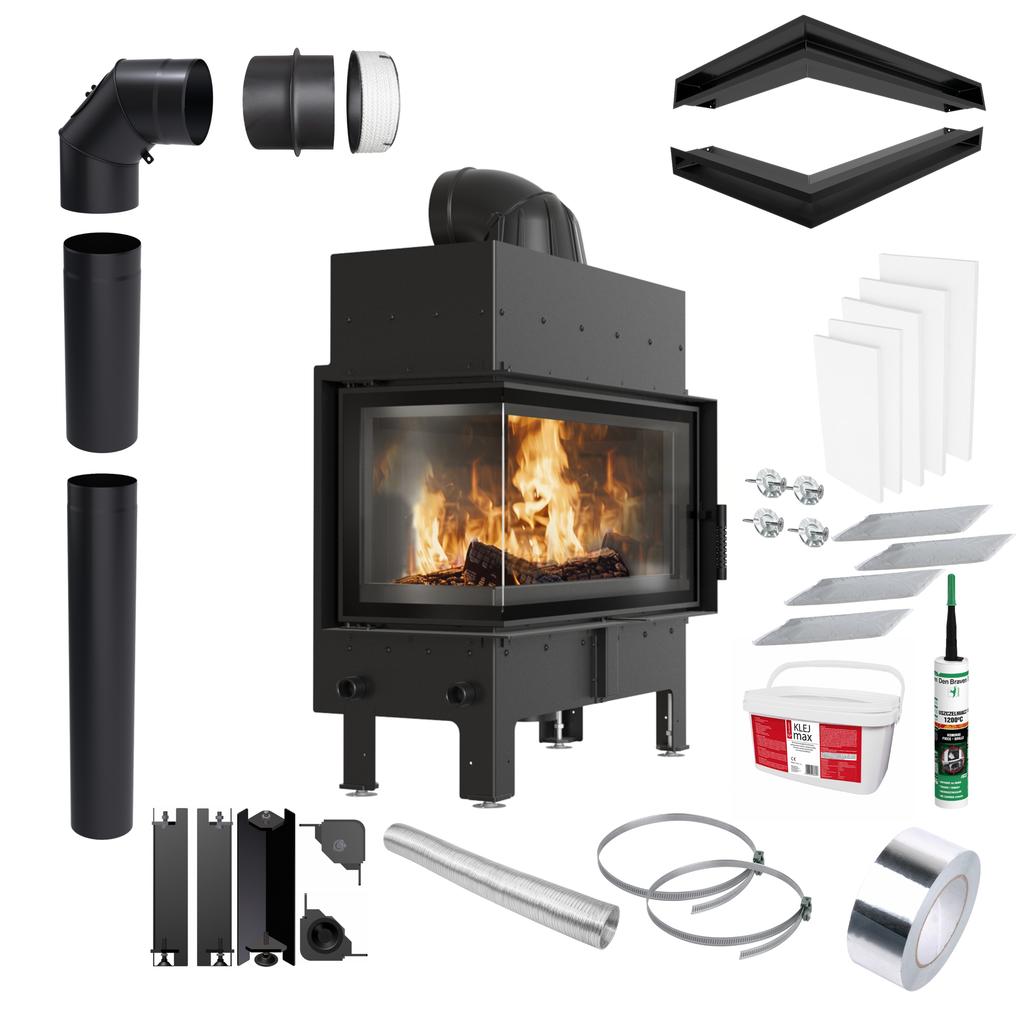 KRATKI FLOKI L Left Air Fireplace 12 kW Ø200 Black Set for Installation