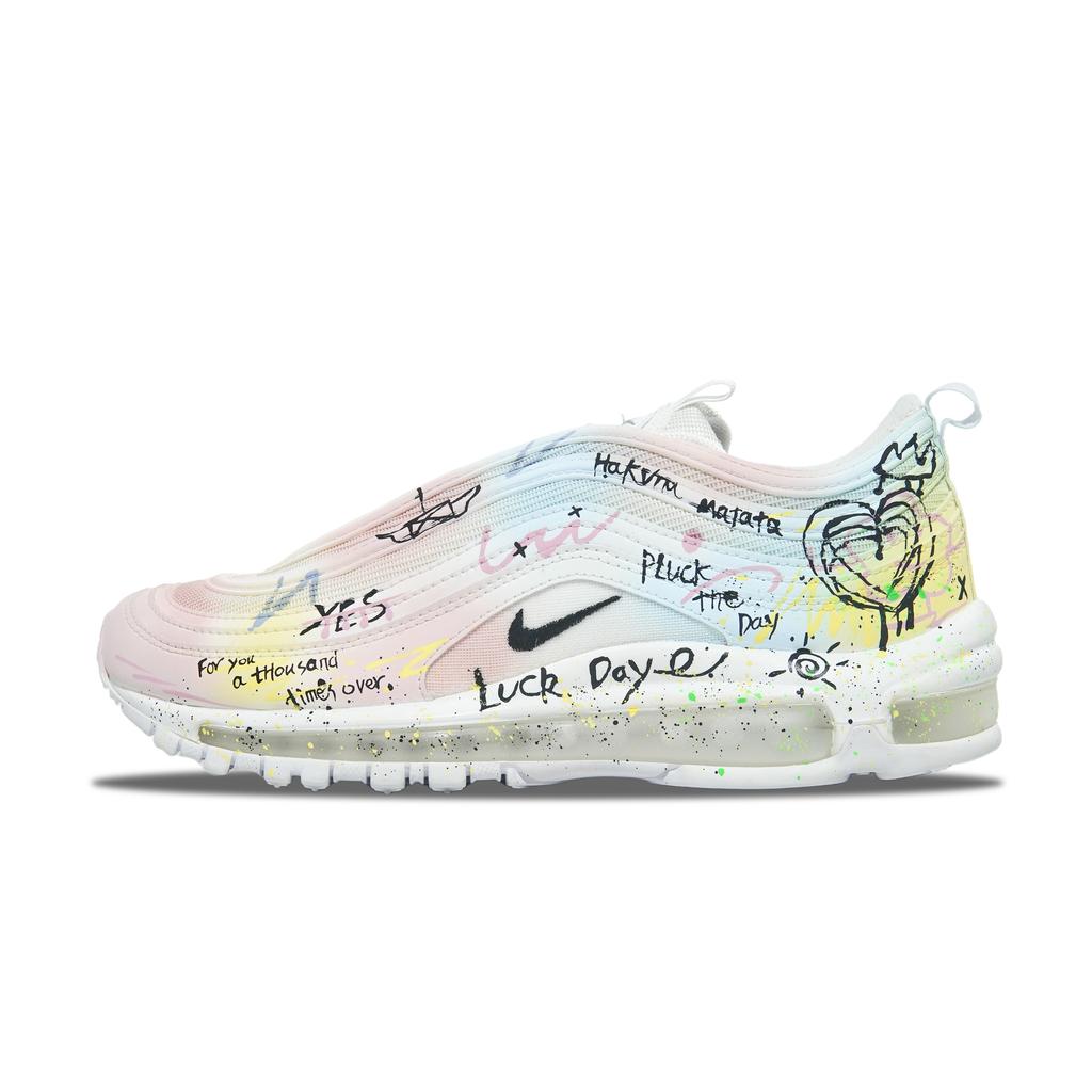 Nike Air Max 97 Abrasion Resistant Low top Running Shoes Unisex White Pink Blue 921826-101(Team252-)