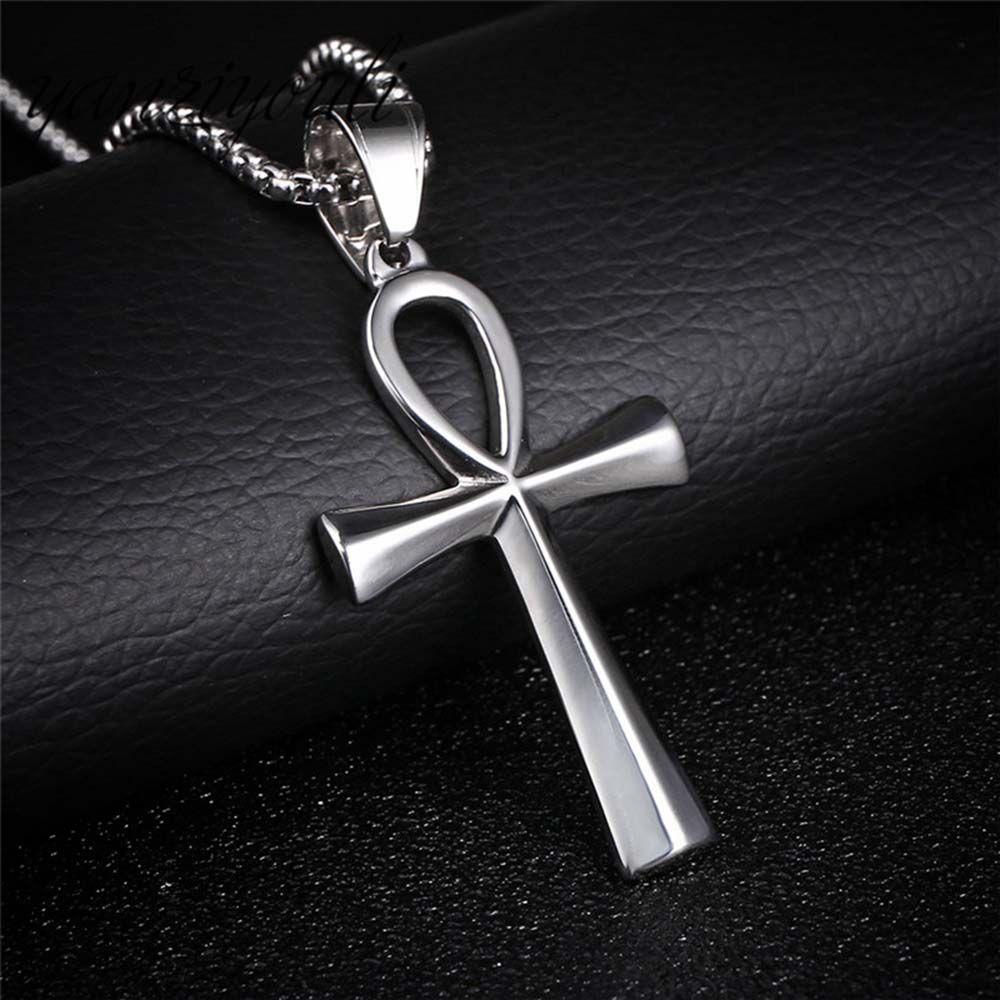 Ankh Egiziano Vintage Crocifisso di Cristo Gesù Acciaio Inossidabile Accessori Gioielli Choker Collana a Croce Ciondoli Catena