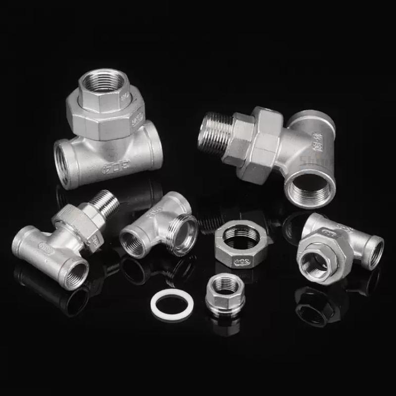 304 Stainless Steel Union Joint Coupling 1/4" 3/8" 1/2 3/4 1" BSP Female Male Thread Cast Pipe Fitting 3 Way Tee eblow connector