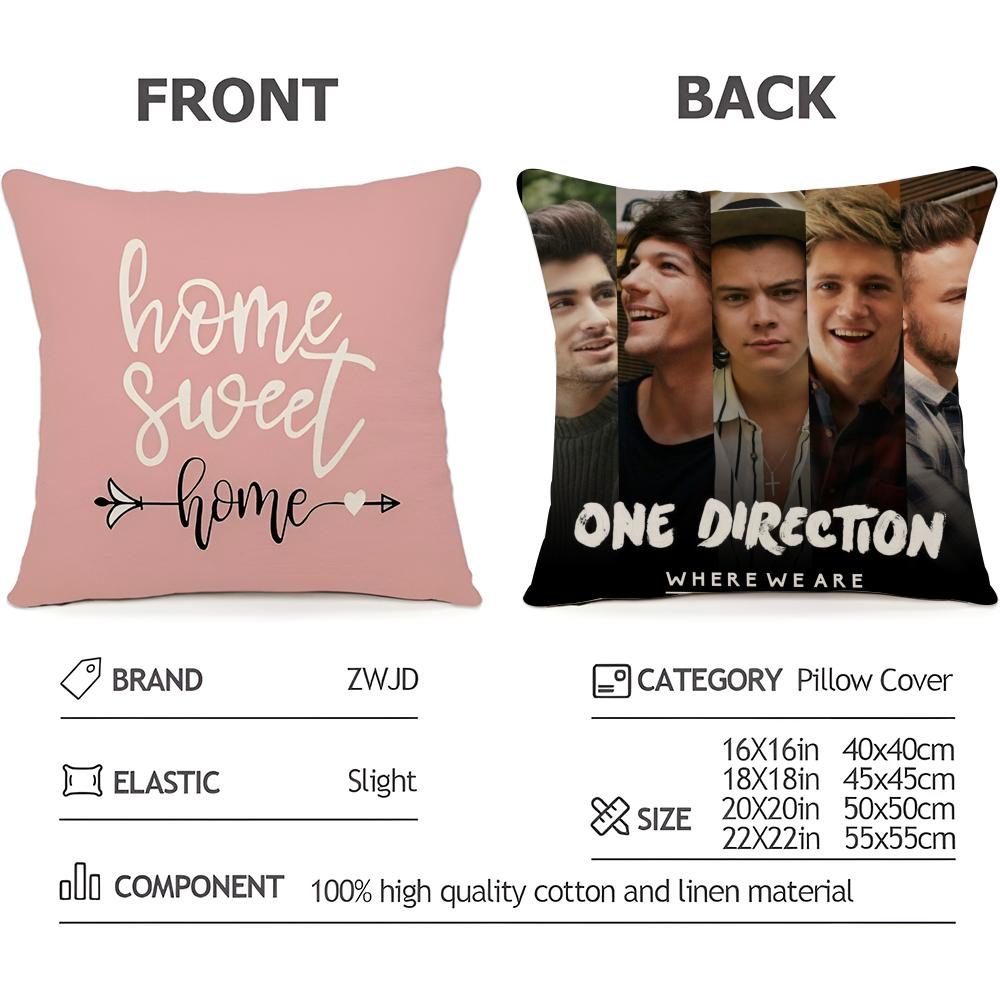 One D-D-Direction Album Cushion  Household Decoration Linen Sofa Cushion Cover: Skin-Friendly & Breathable with Invisible Zipper