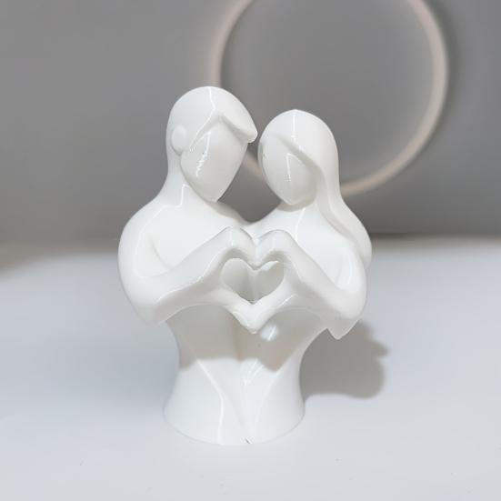 Sculptural Artistic Texture 3D Printed Couple Heart Statue, Abstract Minimalist Lovers Embrace Figurine, Romantic Desktop Easy Care Love Ornament