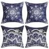 4 Pcs Double Sided Navy Blue Mandala Cushion Covers, Boho Bohemian Floral Throw Pillow Cases (No Inserts)