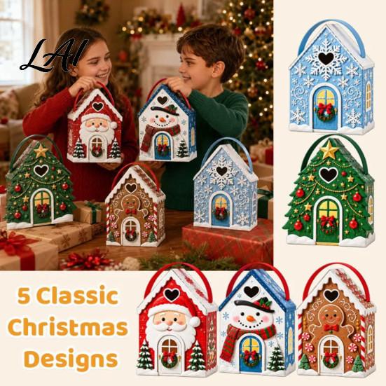 Seasonal Candy Packaging Boxes Christmas House Handle 3D with Gift Box Gingerbread/Santa Claus/Tree/Snowflake Decorative Cardboard