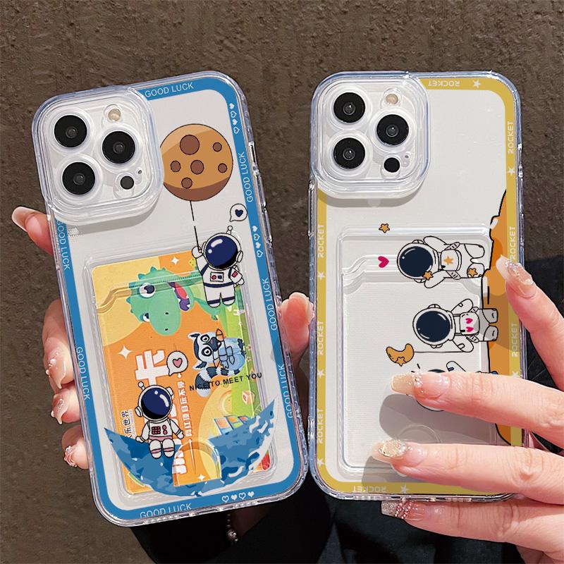 Card Slot Holder Silicone Wallet Pocket Case For Samsung S23 S24 S25 Plus iPhone 17 Air 16 14 Pro Max Oppo Reno 10 11 12 Pro Cover Clear Phone Bumper