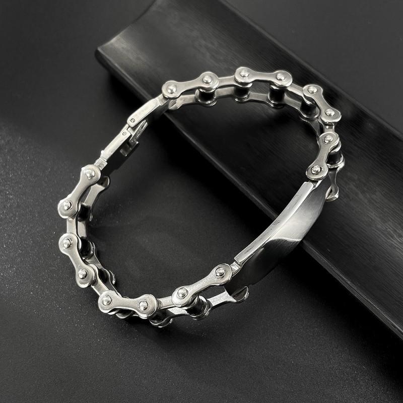 Men's Stainless Steel Fashionable Simple Personalized Smooth Hollow Motorcycle Chain Titanium Bracelet