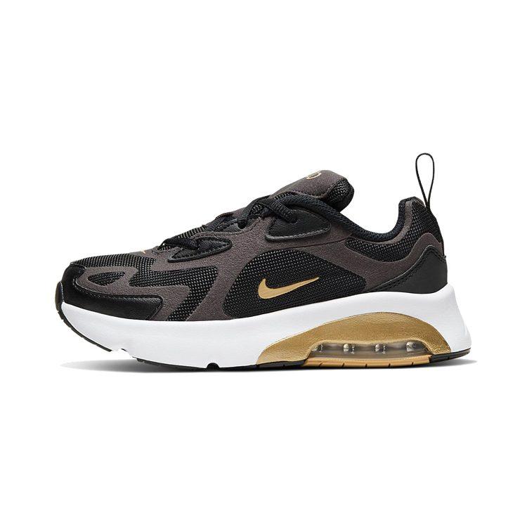 Nike Air Max 200 Mesh Air Cushion Abrasion Resistant Low Top Running Shoes Black Gold Children Aged 3 7 Years Old AT5628-003