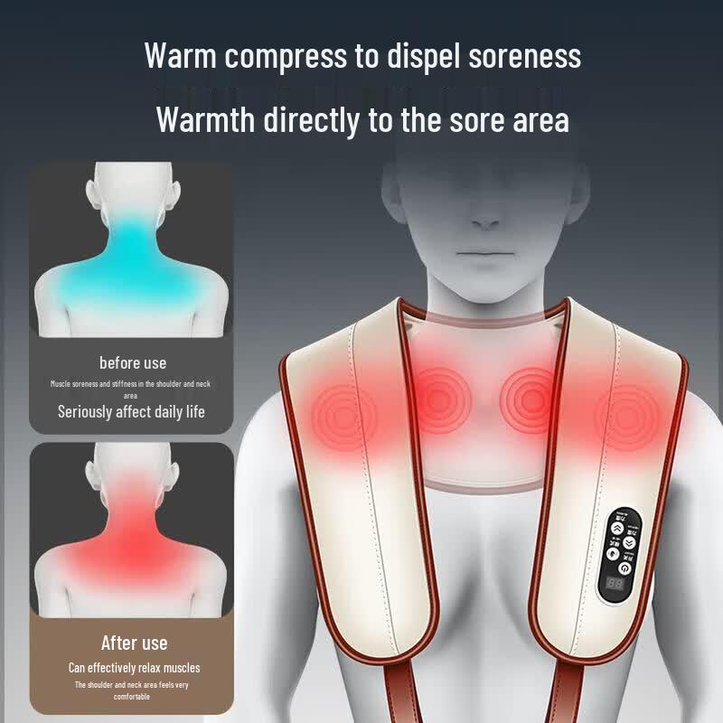 AUX 4-Head Shoulder & Neck Massage Shawl with Infrared Heat CN plug (adapter included)