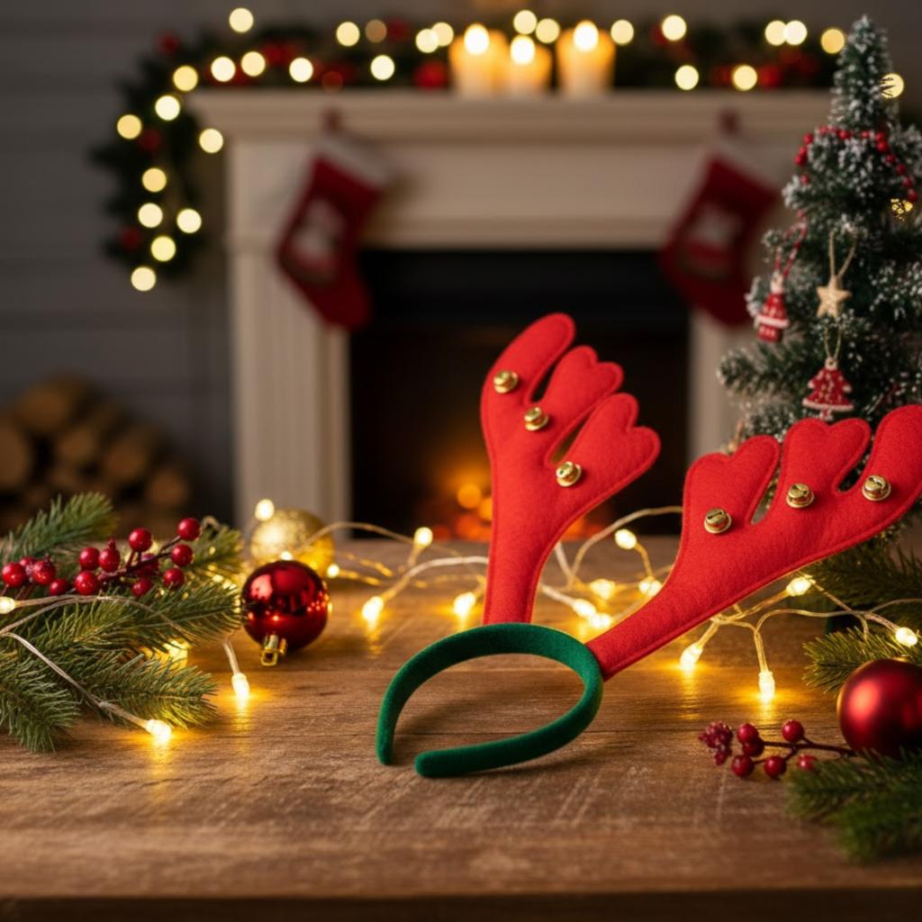 Christmas Reindeer Antler Headband with Bells, Costume for Photoshoot, Prop