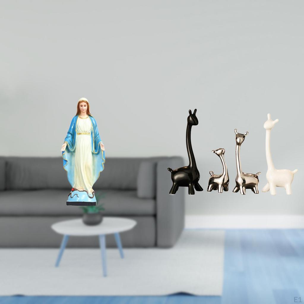 Graceful Mary And Giraffe Ceramic Statue Religious Ornament Creative Catholic Sculpture for Office