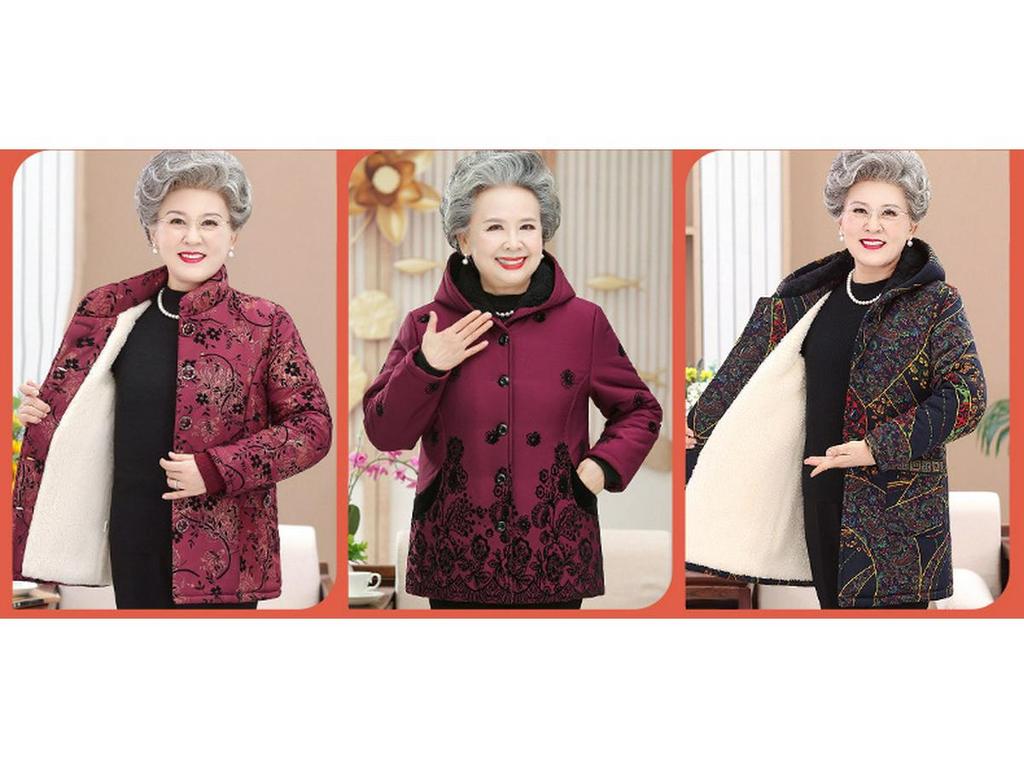 Damen Winterjacke aus Baumwolle mit Samt für Mittelalte und Ältere