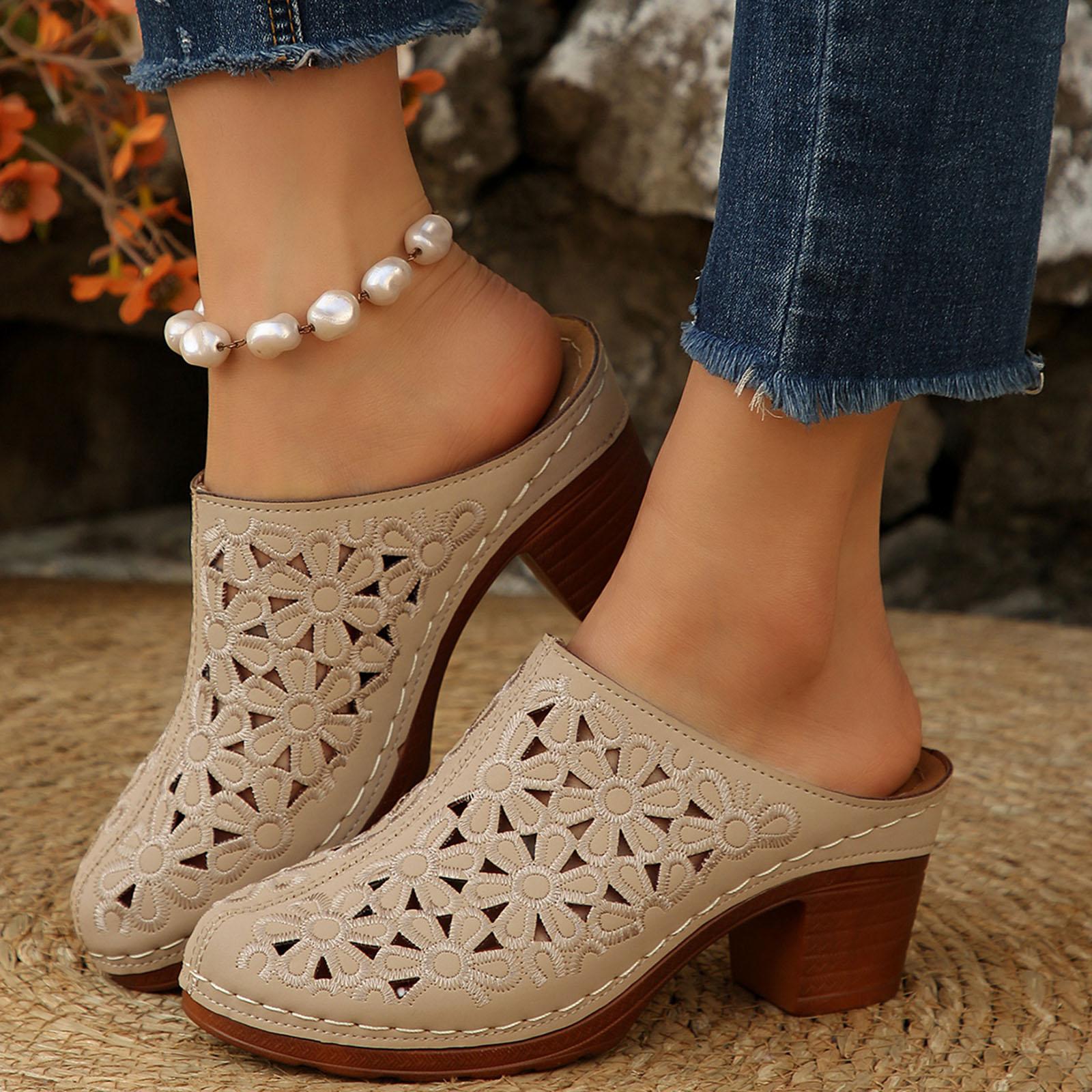 

Fashionable And Versatile Women S Slippers Thick Mid Heel Soft Sole 206 Collective Womens Sandals Women Leather Sandals Size 6 39 бежевий