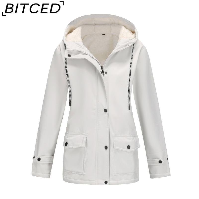 

BITCED Women s Spring/Autumn Hooded Trench Coat with Fleece Lining and Water-Repellent Finish Long-Sleeved Zip-Up Cardigan XXXL белый