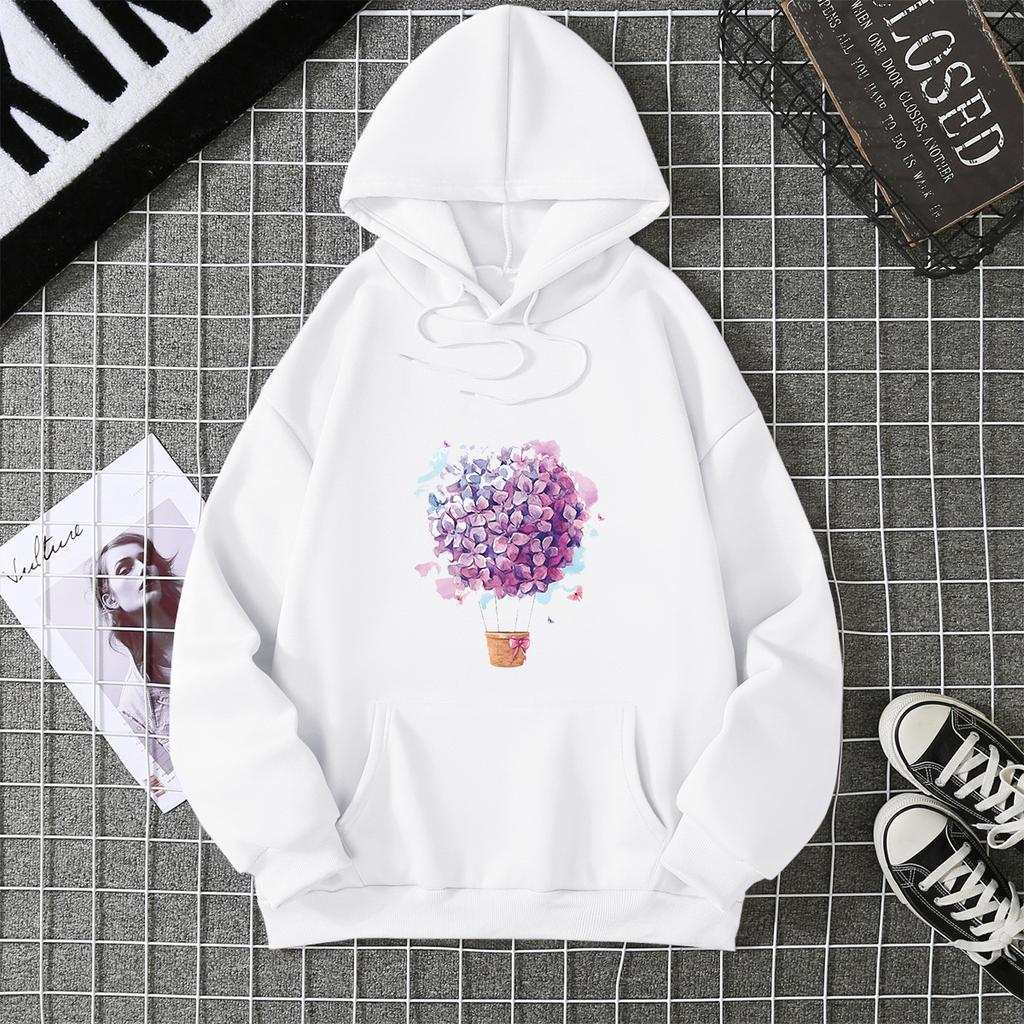 European and American printed hooded long-sleeved women's sweater large size European size loose