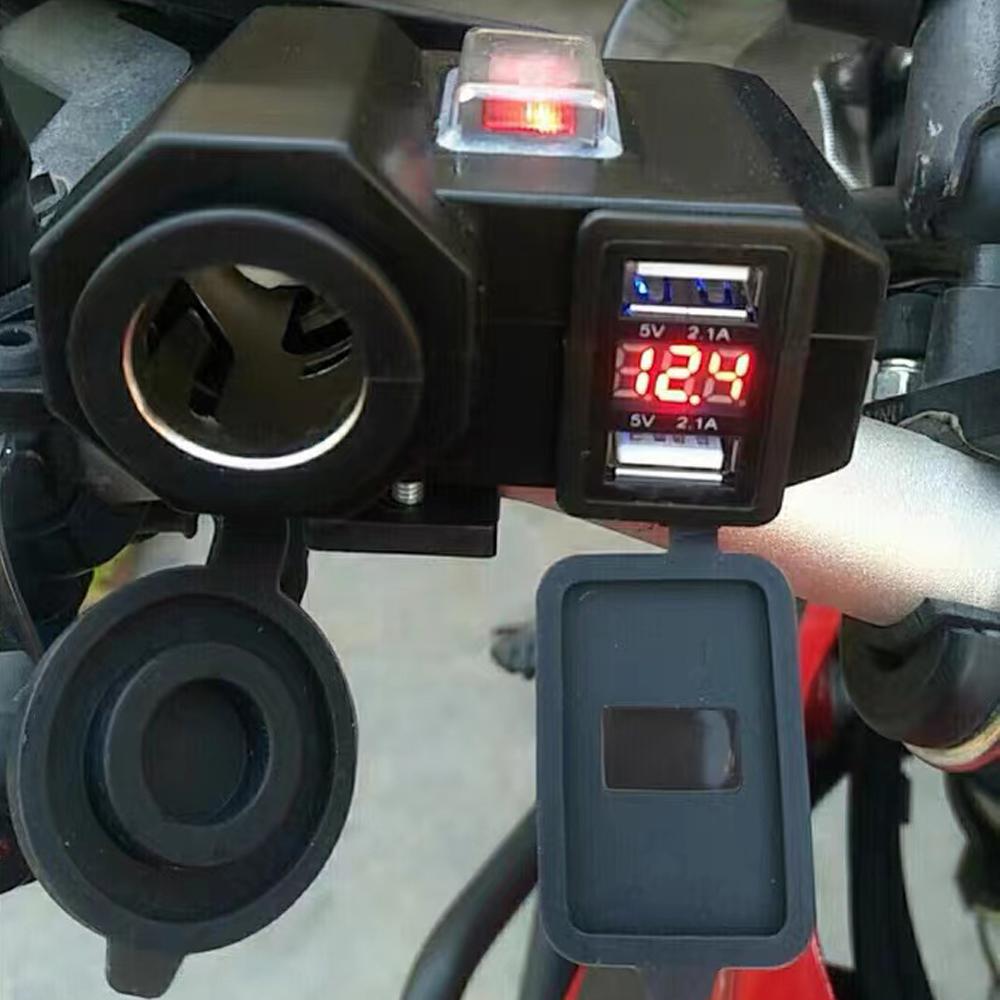 Dual USB Port Cigarette Lighter Socket for Phone Motorcycle Handlebar Charger Digital Display 5V 2.1A Adapter Power Supply