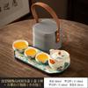 Guochao Splendid Mountains and Rivers Ru Kiln Binaural Teapot Ceramic Hand Grab Pot Light Luxury Portable Camping Small Set Kung Fu Tea Set