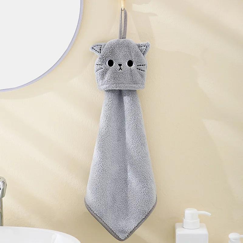 

Cute Cat Kitchen Cleaning Towel Hanging Hand Towels Absorbent Dishcloths Coral Velvet Soft Cleaning Cloth Rags світло-сірого кольору