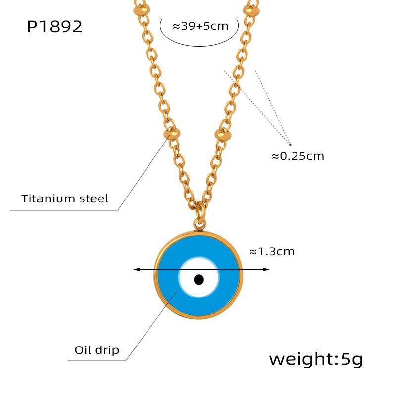 Meier New Retro Chic Titanium Steel Gold-plated Enamel Devil's Eye Pendant Necklace