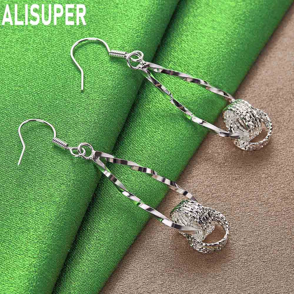 925 Sterling Silver Twisted Teardrop Braided Ball Earrings - Stylish Evening Jewelry