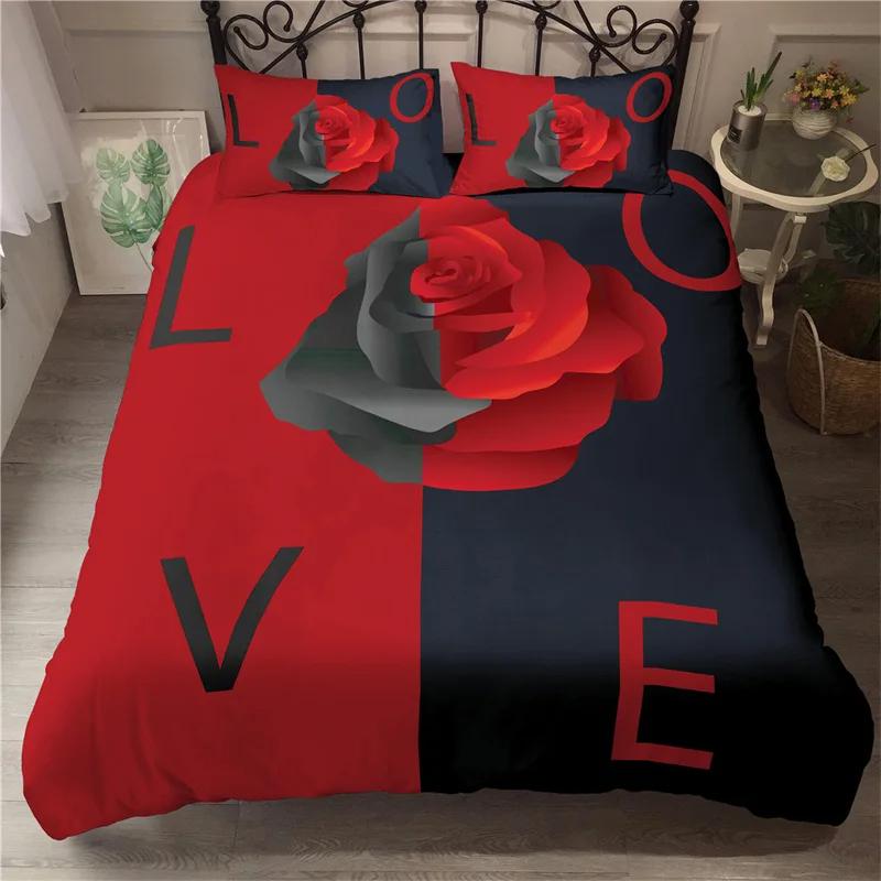 Golden Rose Floral Bedding Set Queen Romantic Style Fairy Girl Heart Duvet Cover Set Microfiber Valentine'S Day Comforter Cover