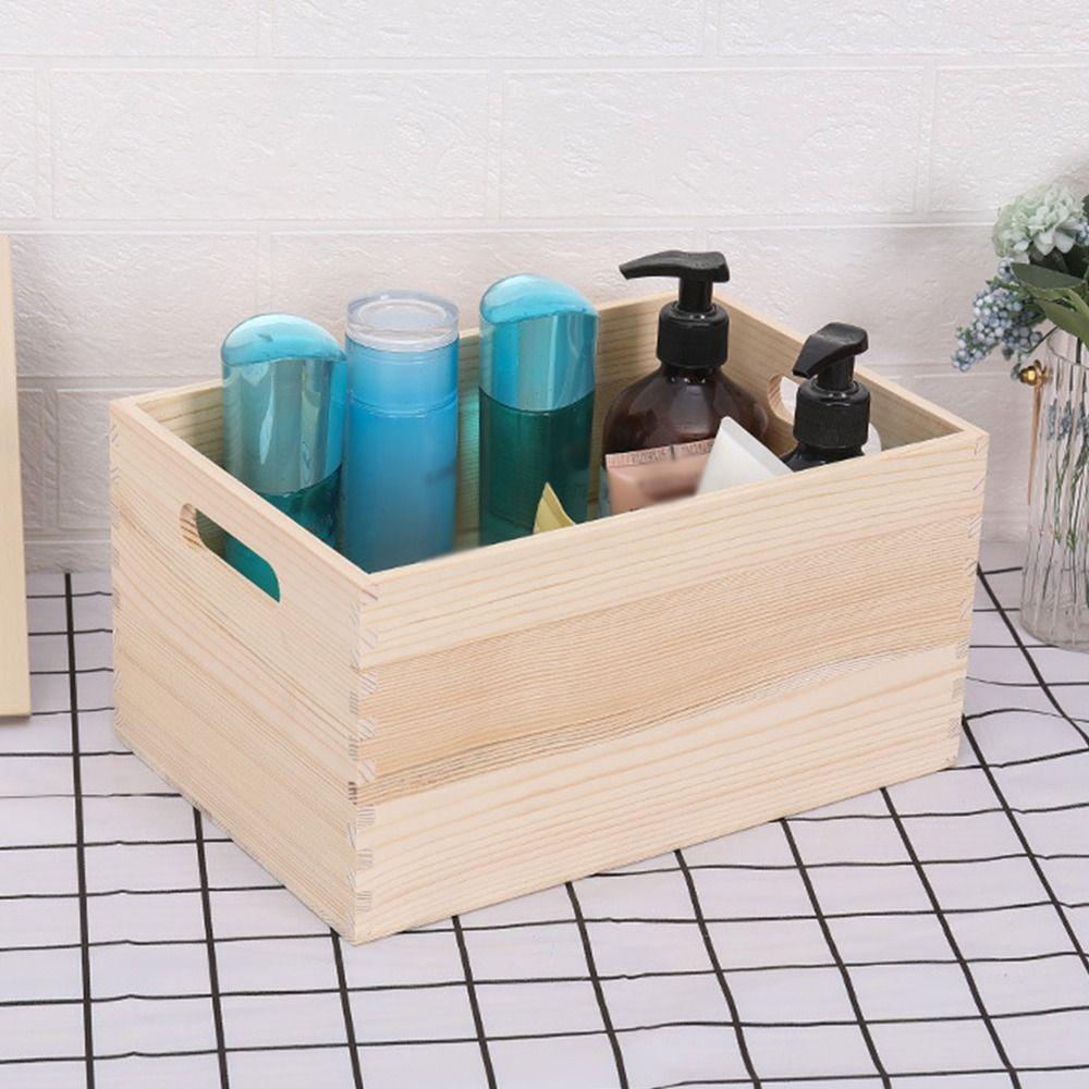 Large Capacity Cabinet Wooden Storage Box Retro Clothing Storage Basket  Desktop Storage Supplies