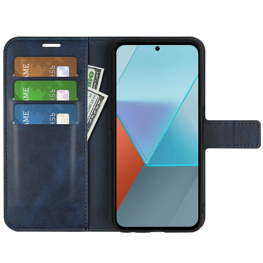 

For Xiaomi Redmi Note 13 Pro 5G/Poco X6 5G Case Calf Texture PU Leather Phone Stand Cover Blue