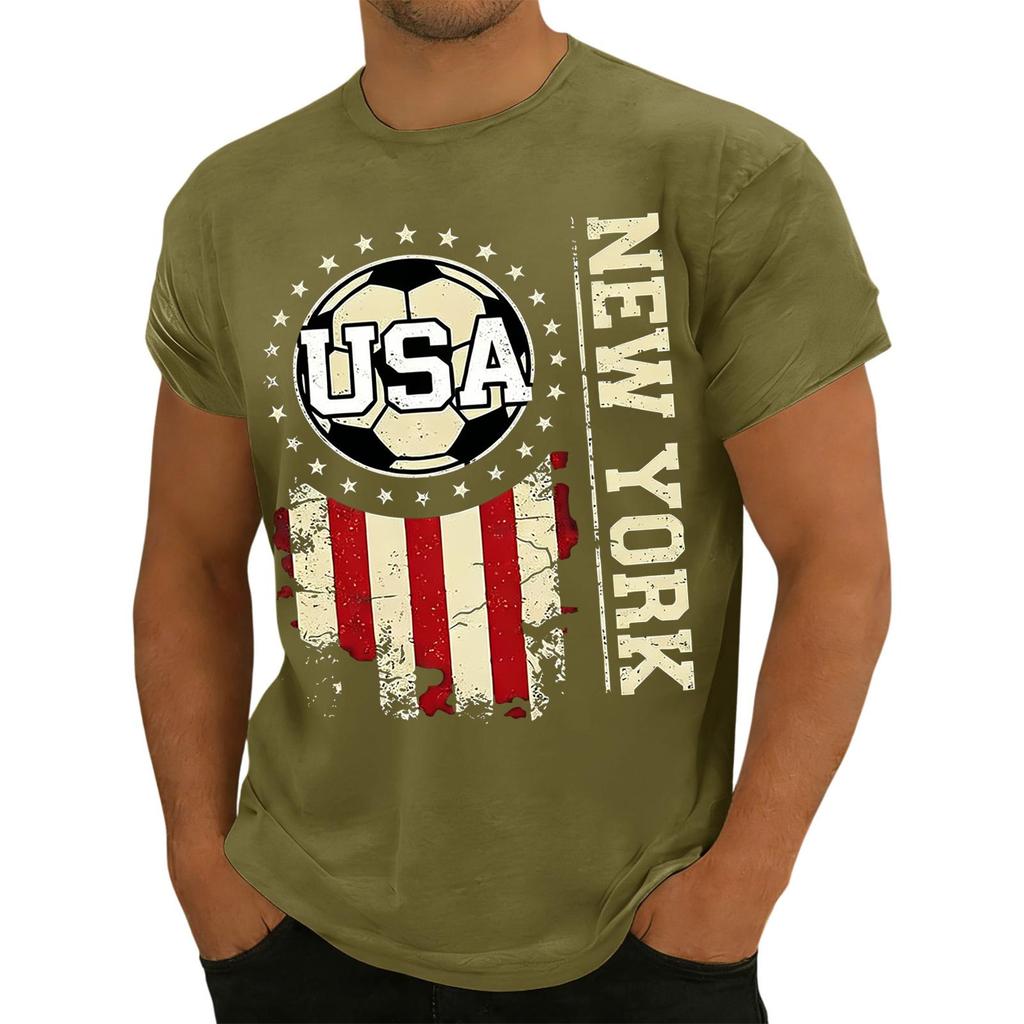 Short Sleeve Crew Neck T Shirt with USA Soccer Print and Lettering Casual Fit Soft Material Comfortable Design