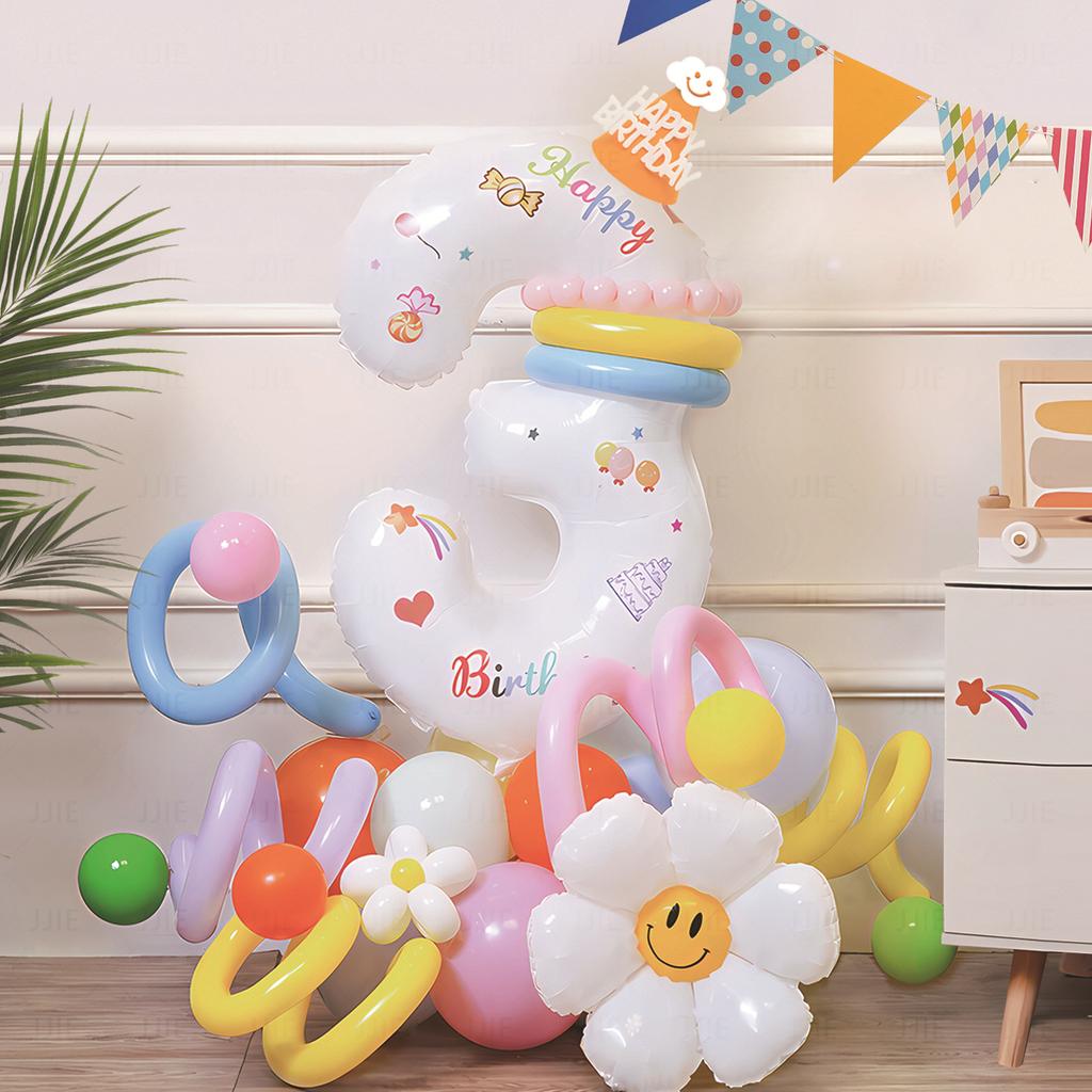 Digital Column Set New Korean Daisy Shaped Aluminum Film Balloon Birthday Party Decoration