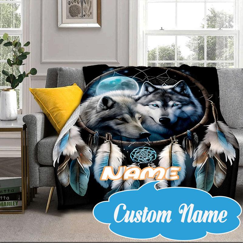 Custom Name Electric Wolf Spirit Blanket bed sofa Blanket Flannel Blanket for Camping, Hiking, Picnic Essentials,gift for Fan family