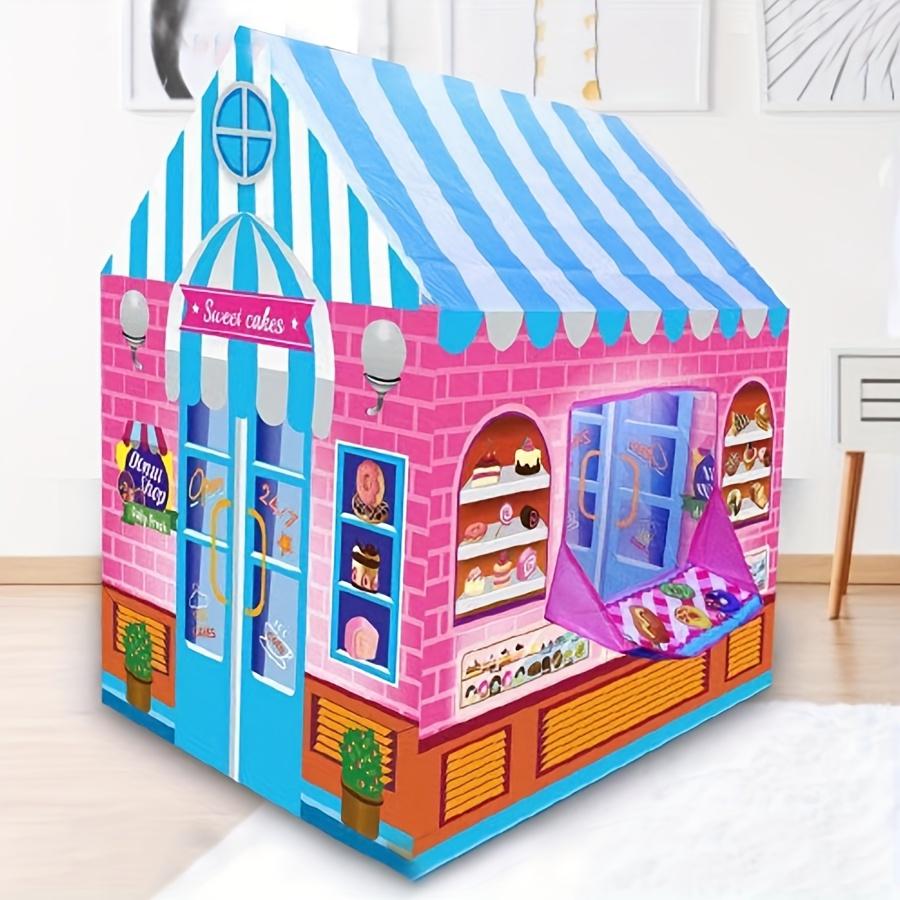 Süßigkeitenladen Spielzelt für Kinder Rosa Blau Gestreiftes Desserthaus mit Buntem Kuchen & Eiscreme-Display Outdoor Spielzelt