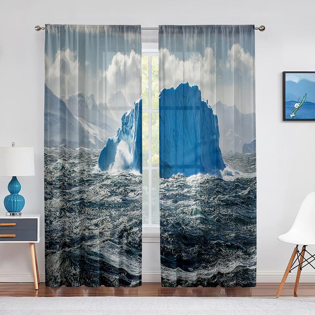 Schneeberg Eisberg Nördlicher Antarktischer See Chiffon Transparente Vorhänge für Wohnzimmer Schlafzimmer Dekor Fenster Voiles Tüllvorhang
