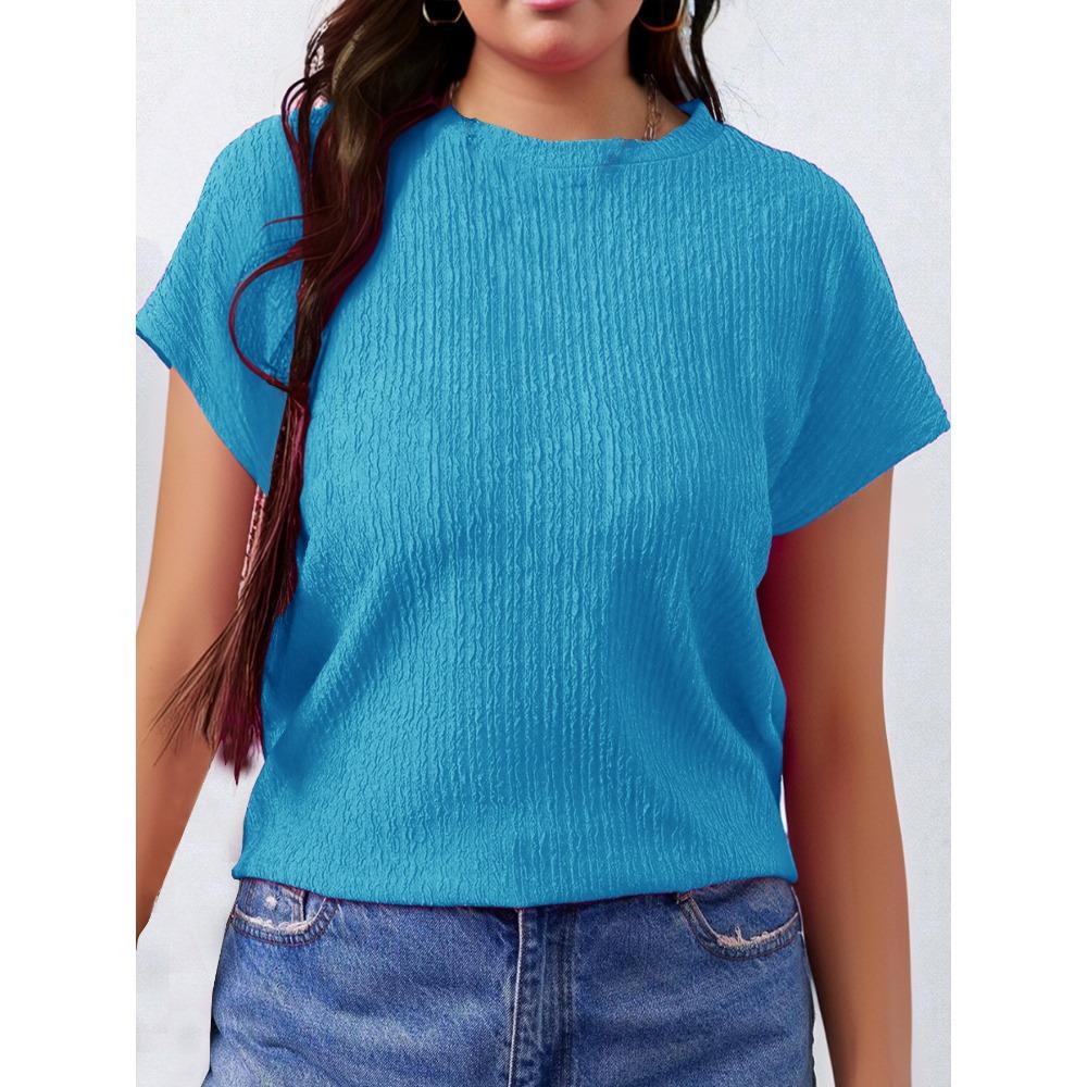 Summer New Plus-size Fashionable Women's Round-neck Solid Color Small Flying Sleeve Short-sleeved T-shirt