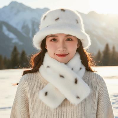 Soft Fluffy Faux Fur Hat Thick Warm Leopard Scarf Winter Hat Scarf Plush Neck Warmer  Girls Gift