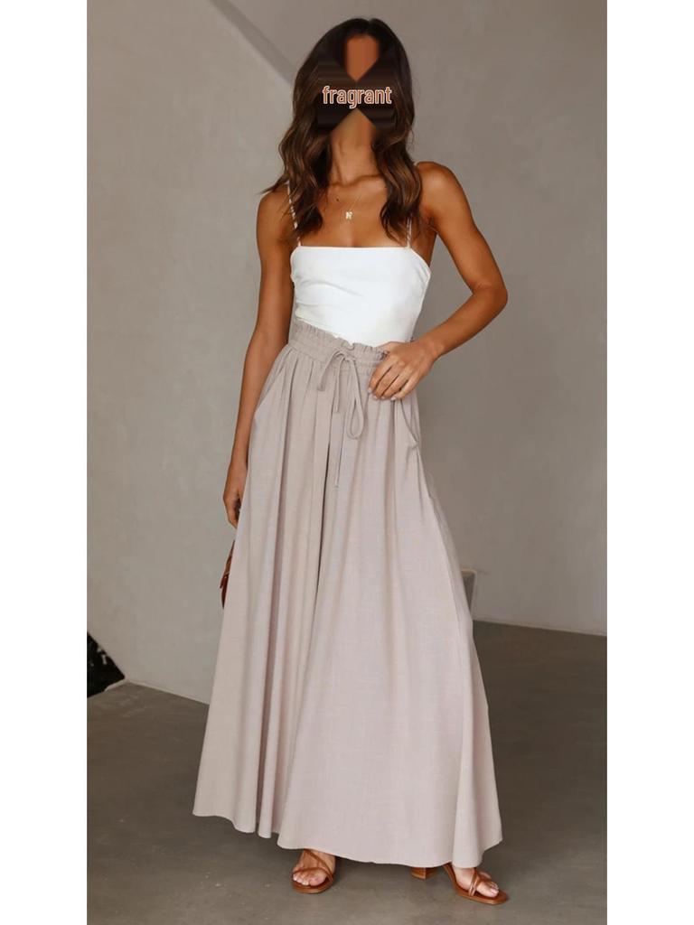 Euro-American Summer Wide-Leg High-Waisted Women's Culottes with Elastic Waistband