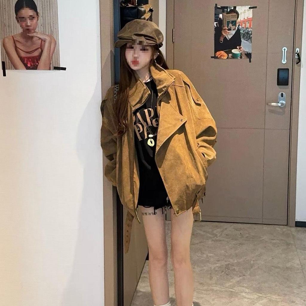 2025 Chic Short Suede Jacket: Women's Stylish Lightweight Outerwear for Early Autumn and Spring.