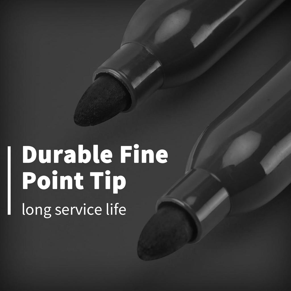 Black Permanent Markers Bulk Fine Point, Fine Tip Markers Set, Quick Drying and Fade Resistant, Works on Wood, Plastic, Paper, Metal for Classroom,