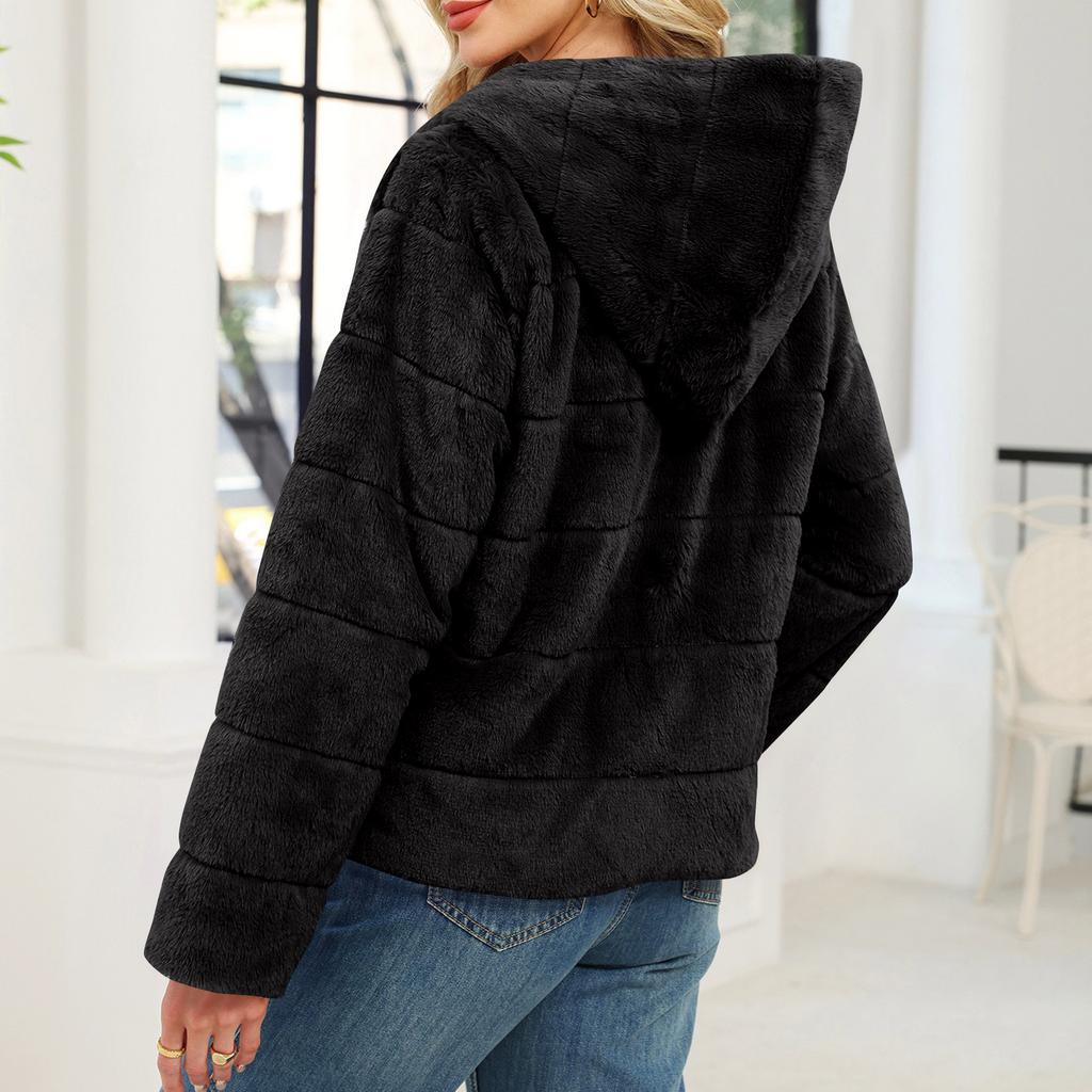 Women's Autumn/winter Lamb Cardigan Hooded Zipper Fleece Casual Coat