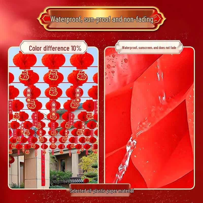 Festive Red Paper Lanterns with Fu Tags